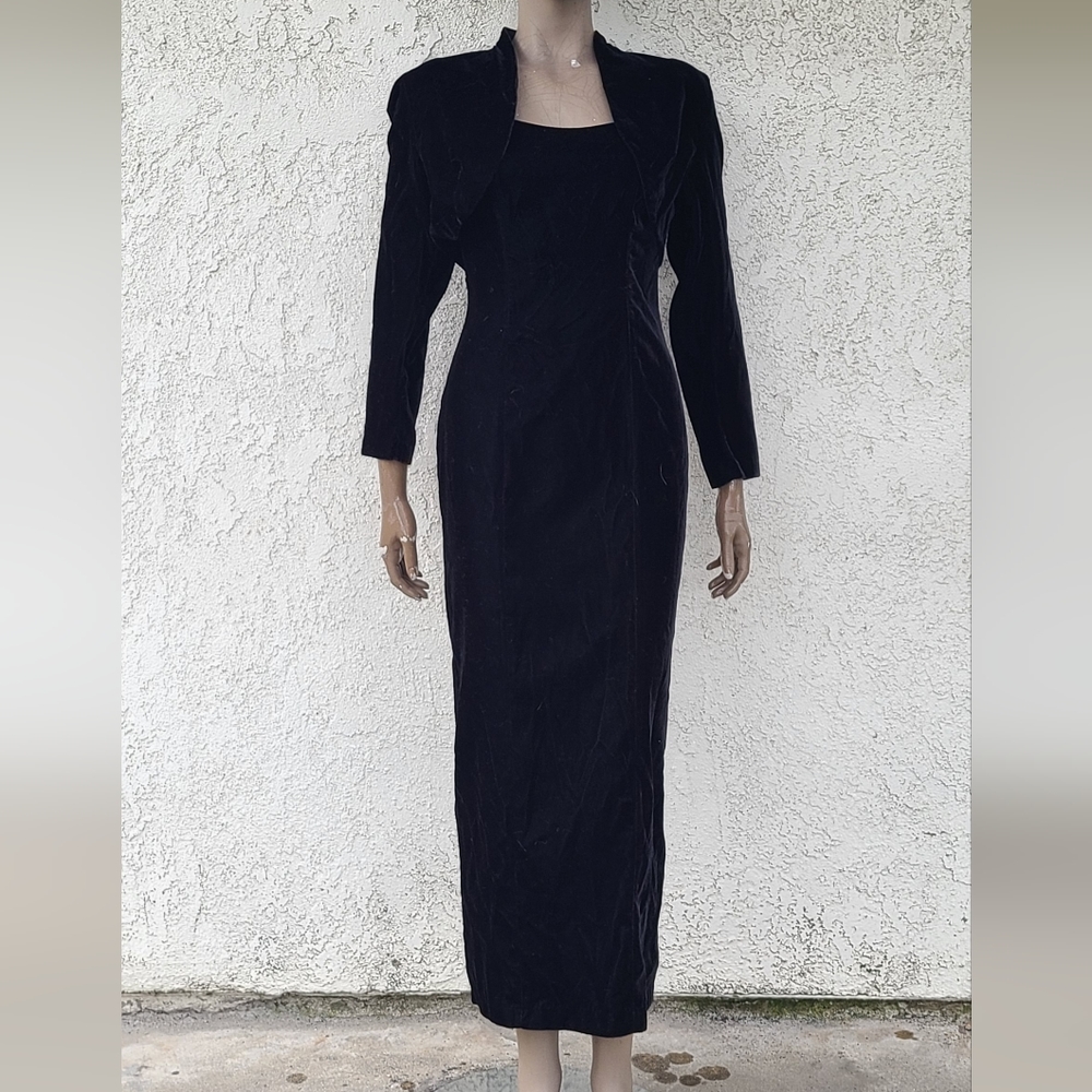 Vintage Velvet Black Gown with Matching Bolero Jacket